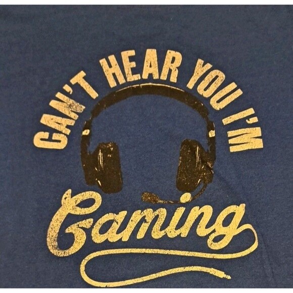Brisco Men’s Large Blue “Can’t Hear You I’m Gaming” Funny Gamer Distressed Tee - Picture 2 of 6